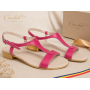 sandale dama fucsia din piele naturala cu bareta in T si toc mic S16FCS